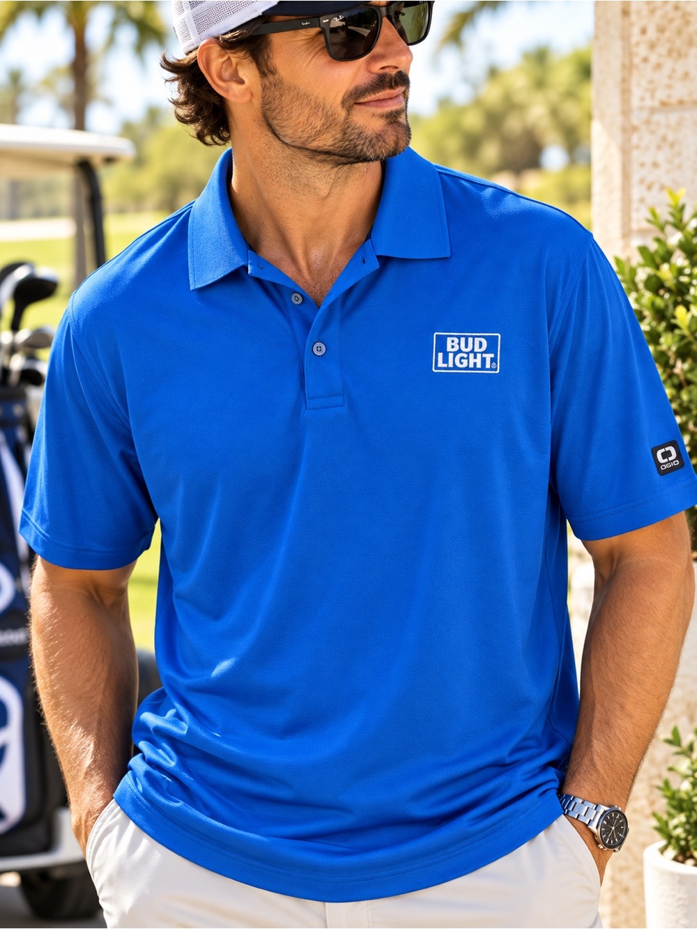 NWT OGIO Bud Light Performance Polo Shirt 2XL Blue Embroidered Logo #590